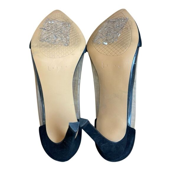 Leith Black Suede Leather PVC See Through Pointed Toe Pumps Heels Size 7.5 EUC - Picture 7 of 7